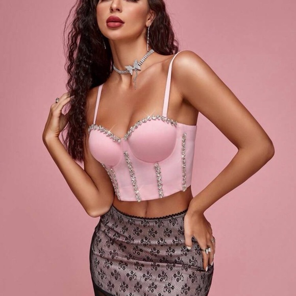 Chic Pink Embellished Bustier size S - Picture 5 of 12